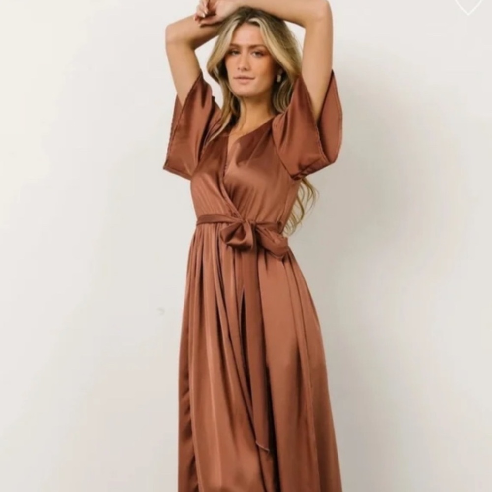 Baltic Born NWT Elegant Brown/ Rose Wrap Dress - Picture 5 of 6